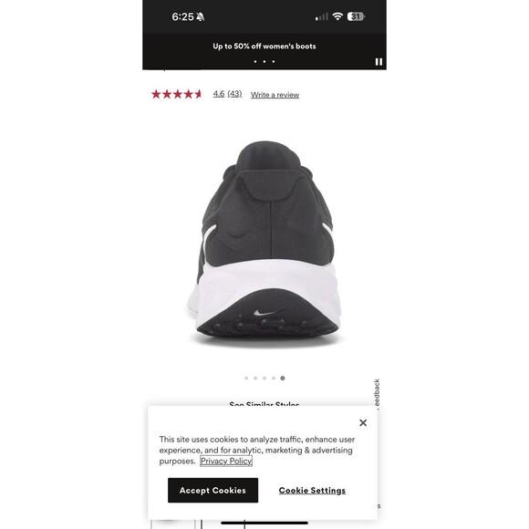 NWT Nike Women’s Revolution 7 Sneaker Black White Size 6.5 Lightweight Running - Picture 3 of 6